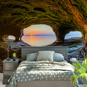 Papel Tapiz de Seda Impermeable con Vista al Atardecer en una Cueva Marina en 3D, Mural de Paisaje Natural para Sala de Estar y Baño - Product Image 4