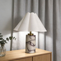 Lampe de table moderne en marbre, lampe de bureau de luxe en pierre avec abat-jour en tissu plissé pour chambre à coucher et salon