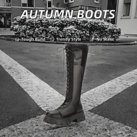 Bottes hautes en cuir PU pour femmes conception à lacets d'automne avec fond épais éclairé plate-forme de genou haut talons épais pour l'été