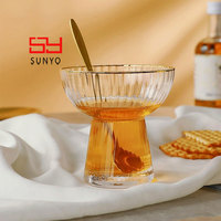 SUNYO - Vaso de Vidrio Personalizado con Rayas para Cócteles, Moderno y Lujoso, Transparente, para Postres, Helados, con Borde Dorado
