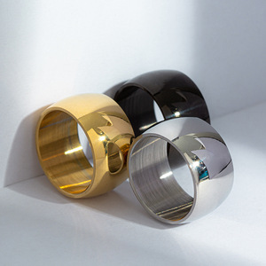 12mm 와이드 링 남성용 고광택 광택 스테인리스 스틸 청키 링 힙합 펑크 문 보석 - Product Image 1