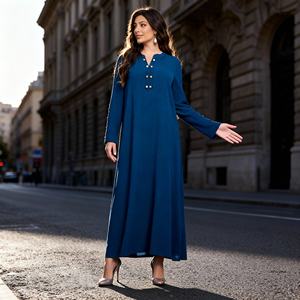 High Quality Luxury Solid Color Polyester Modest <b>Abaya</b> Dress for Muslim Women Custom Wholesale - Product Image 2