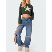Pull avec LOGO personnalisé pour femmes Pull-over Casual Knitwear Star Crop Jumper Designer Loose Stripe Ras du cou Pull d'hiver pour femmes