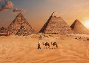 Toile de fond Égypte : Pyramides égyptiennes antiques, désert avec chameaux, pour photographie, <span class=keywords><strong>voyage</strong></span>, fête, décoration, bannière - Product Image 3