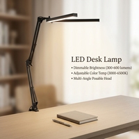Lampe de bureau LED électrique à double tête, intensité réglable, 10 niveaux de luminosité, design moderne et simple, en métal noir, bras flexible pour étude et lecture