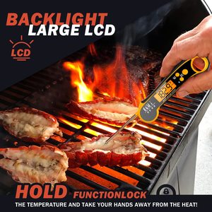 Dijital Anında Okunan Plastik Gıda Termometresi IPX7 Su Geçirmez Katlanabilir Prob Arka Aydınlatmalı LCD 1C Hassasiyet Mutfak ve Barbekü İçin - Product Image 5
