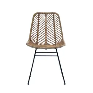 Silla de Comedor Moderna para Jardín, de Mimbre Sintético y Ratán PE, Estilo Contemporáneo Minimalista, con Patas de Metal, para Patio, Restaurante o Cafetería - Product Image 1