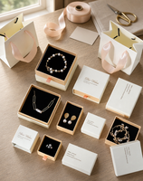 Ensemble d'organisateurs de bijoux en carton rigide haut de gamme ZXF 5*5*3.5cm avec tiroir coulissant pour bagues, avec éponge noire à l'intérieur