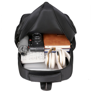 Laptop <b>Backpack</b> Large Capacity Business Travel Men's <b>Multi</b> Layer Shoulder Straps Solid Color Black - Product Image 3