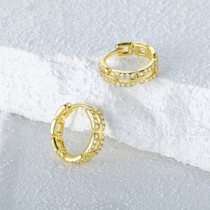 ต่างหูห่วงฮิปฮอป CANNER Mosaic Diamond Wave เงินแท้ S925 ชุบทอง 18K ดีไซน์โซ่เก๋ๆ สำหรับผู้หญิงเท่ๆ - Product Image 2