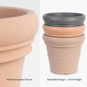 Grands pots <span class=keywords><strong>de</strong></span> <span class=keywords><strong>jardin</strong></span> en plastique ronds en PP anti-UV, finition <span class=keywords><strong>terre</strong></span> <span class=keywords><strong>cuite</strong></span>, robustes, empilables, 4 tailles, pour extérieur, avec drainage - Product Image 5