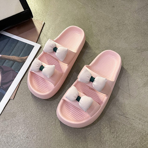 Sandalias de Verano para Mujer, Cómodas, con Suela Gruesa, Doble Correa y Lazo, Lindas Pantuflas para el Hogar - Product Image 6