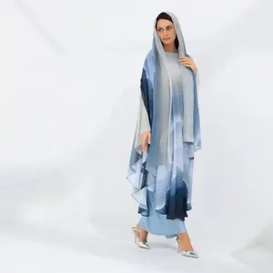 Custom modest nada gradient butterfly sleeves abaya dress custom 2 pieces printed hijab abaya with stylish cut