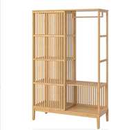 Porte-manteau et étagère de rangement en bambou naturel pour vêtements, sacs et chaussures – Idéal pour le salon