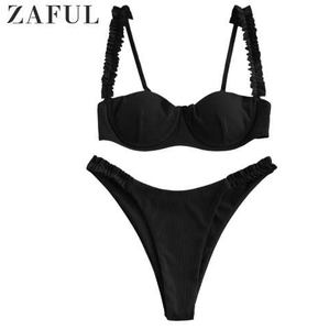ชุดบิกินี่ทรงสูงลายดอกไม้สำหรับผู้หญิง <span class=keywords><strong>zaful</strong></span> ชุดว่ายน้ำ2ชิ้นแบบดันทรงวีมีซับในพิมพ์ลาย - Product Image 2