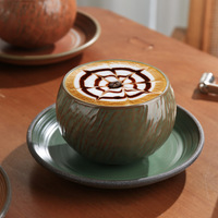 Ensemble tasse à café et soucoupe en porcelaine durable, motif pierre rétro, style vintage de luxe léger, design élégant et tendance, idéal pour Instagram, tasses mignonnes
