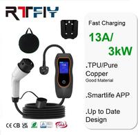 Nouvelle conception, chargeur EV portable 13A 3kW, type 2, prise britannique 3 broches, intelligent, noir, pour voiture électrique, avec écran, étanche IP55, pour usage domestique