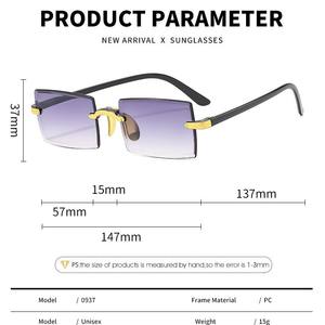 Gafas de Sol Cuadradas sin Montura, UV400, Ligeras, de PC, con Degradado Dorado y Bordes con Corte de Diamante en Azul/Rosa, Unisex - Product Image 6