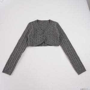 Cárdigan Corto de Punto Trenzado con Cuello en V y un Solo Botón, Estilo Preppy Europeo Americano, para Otoño e Invierno, Prenda de Punto Básica Informal - Product Image 6
