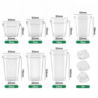 Gobelets en plastique jetables carrés transparents en PET avec couvercles, contenants recyclables pour boissons, café, jus, bière, vin