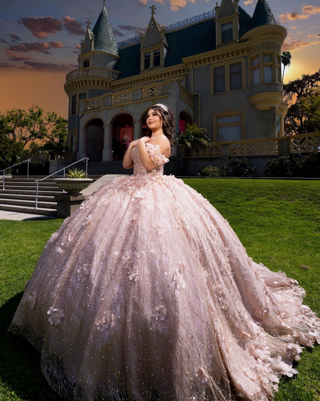 Mumuleo off Shoulder Rose Gold Quince Dress - Sweetheart Neck