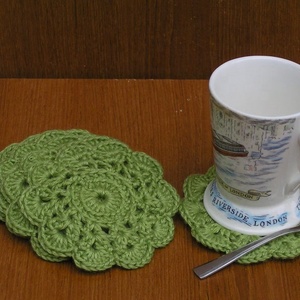 Crocheted Cotton Coaster Set Green <b>Round</b> Washable Home Use Simple Style - Product Image 1