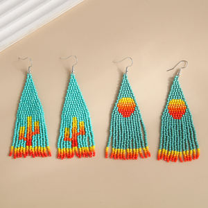 Pendientes de araña de cuentas de colores hechos a mano, accesorio de joyería de moda con diseño de puesta de sol de <span class=keywords><strong>Cactus</strong></span> - Product Image 5