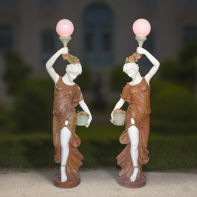 Custom Hand Carved Life Size Stone Garden Female Marble Woman Lady Statue with Light