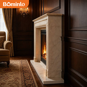 Cornice per Caminetto <span class=keywords><strong>in</strong></span> Marmo Crema Classico con Design a Livelli per Studio, Soggiorno, Arredamento Tradizionale di Lusso, Hotel, Villa - Product Image 5