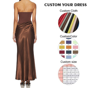 Abito lungo <span class=keywords><strong>da</strong></span> donna elegante <span class=keywords><strong>da</strong></span> <span class=keywords><strong>sera</strong></span>/festa, senza spalline, in raso color cioccolato, con cut-out in vita, modello aderente, personalizzato OEM - Product Image 5