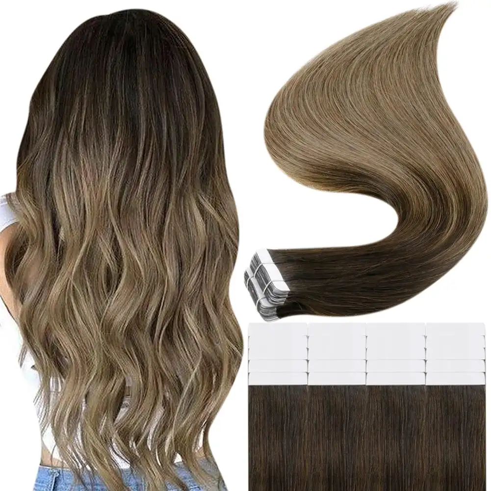 Precio al por mayor 20 "Color #2T8 Cabello humano Remy Cinta de trama de piel brasileña en extensiones de cabello