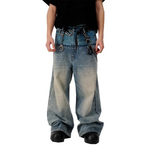 กางเกงยีนส์ผู้ชายทรงแบ็กกี้ขอบดิบสีต่างๆ สไตล์วินเทจ ขายส่ง คุณภาพสูง ผ้าฝ้าย ขอบขาดแต่งยับ ยืดได้ - Product Image 4