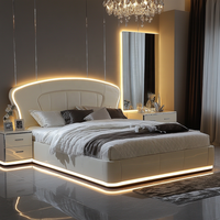 Ensemble de chambre à coucher royal italien de luxe avec miroir, lit en bois moderne de taille Queen pour la maison ou la chambre d'hôtel