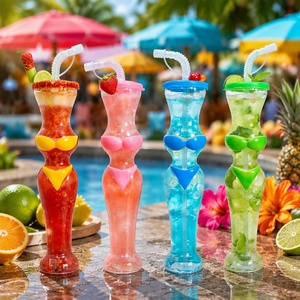 Bikini Shape Cocktail <b>Cup</b> 16oz With <b>Straw</b> With Lid Disposable PET Plastic Custom Color Custom Logo Wholesale - Product Image 1