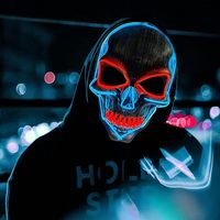 Masque d'Halloween Crâne Démon Squelette Lumineux Bleu Rouge en Plastique HF avec Piles Incluses pour Fête de Vacances