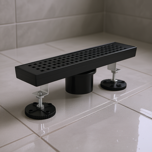 Desagüe de ducha lineal de 12 pulgadas con filtro para cabello y patas niveladoras, diseño moderno para uso en baños de apartamentos - Product Image 2