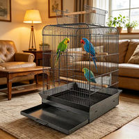 Cage à oiseaux ouverte pour perroquets avec protection anti-graines et plateau extractible, grande cage en fer forgé avec perchoirs et mangeoires