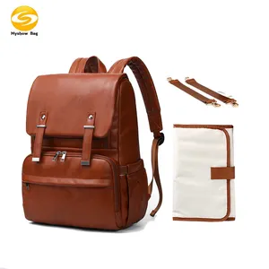 wholesales faux leather diaper Backpack waterproof Vegan Leather Diaper bag for mom and dad,large capacity leather baby bag