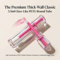 Tube de brillant à lèvres rond en PETG de 3,5 ml, à paroi épaisse, transparent, vide, avec embout en silicone flexible, pour marque privée, vente en gros en usine, en vrac