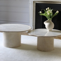 Meuble en pierre naturelle moderne personnalisé, table basse ovale en travertin beige blanc pour salon