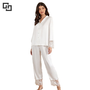 Wholesale Pj Sets Lace Long Sleeve Woman Solid Luxury <strong>Pyjama</strong> 2 Pcs Women Satin Silk Pajamas Women - Product Image 1