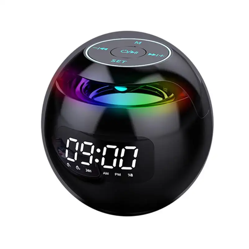 G90 ball speaker seven Color Dazzles light clock alarm speaker sipport 3.5mm AUX FM Radio mini portable speaker wireless