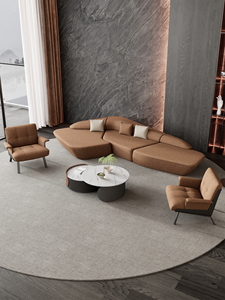 Canapé Antilope haut de gamme, grand, luxe léger, courbé, <span class=keywords><strong>en</strong></span> tissu, <span class=keywords><strong>en</strong></span> <span class=keywords><strong>cuir</strong></span> véritable, irrégulier, pour hôtel, bureau, réception - Product Image 2