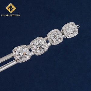 Pendientes de tuerca con halo de diamantes cultivados en laboratorio, engaste completo micro pavé, plata de ley 925, piedra principal redonda, joyería para mujer - Product Image 5