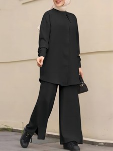 Abito a due pezzi da <span class=keywords><strong>donna</strong></span> di tendenza vestiti 2025 abiti turchi da <span class=keywords><strong>donna</strong></span> Top in tinta unita e <span class=keywords><strong>pantaloni</strong></span> larghi - Product Image 5