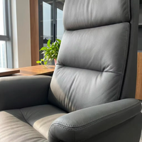 Chaise de bureau en cuir Nappa gris foncé texturé, détails cousus à la main exquis et soutien ergonomique
