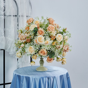 Décoration de table de mariage, centre de table artificiel en forme de boule de roses couleur champagne de 55 cm, H108, nouvelle collection. - Product Image 2