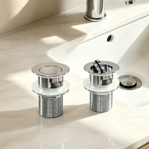 Robinet de vidange de lavabo <span class=keywords><strong>en</strong></span> laiton massif à clapet, avec trop-plein à fente G1 1/4, chromé, bouchon captif, installation sans clé par serrage manuel - Product Image 1