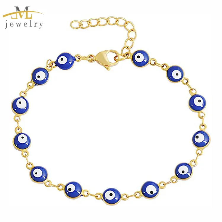 JML Hot Sale Oro Laminado 14K Evil Blue Eye Jewelry Evil Blue Eye Ankle Bracelet Lucky Eye Cuff Bracelet For Men Women