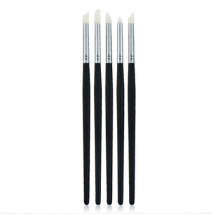 Kit de 5 pinceaux professionnels pour nail art à manche plat, avec virole en bois noir et aluminium, outil de 57 mm, avec coton-tige, coupe-ongles et sac en PVC, pour salon - Product Image 1